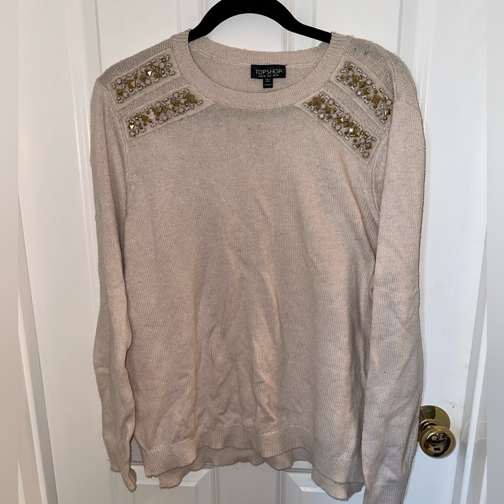 Topshop Beaded Creme Sweater